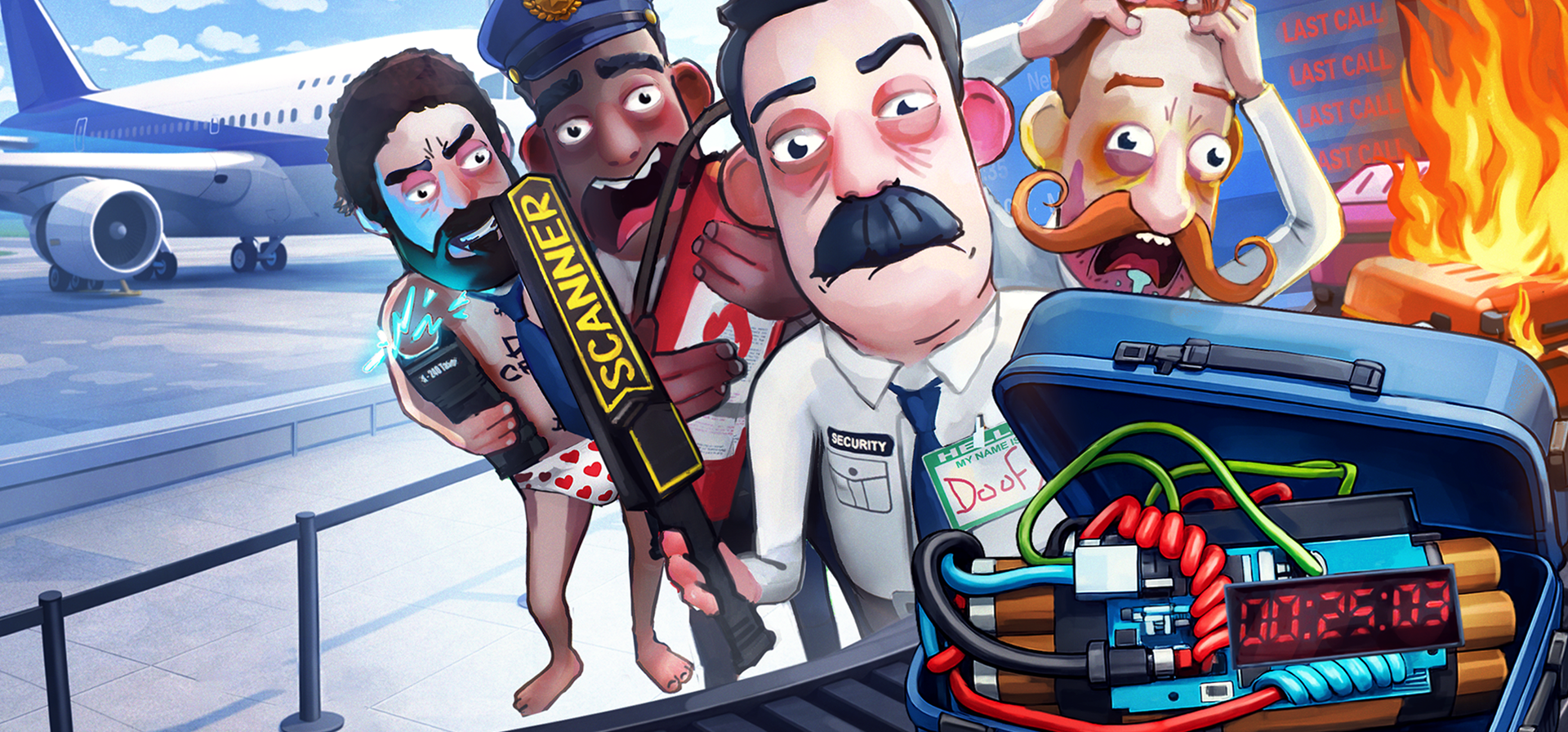 The Totally Secure Airport security team in a chaotic terminal